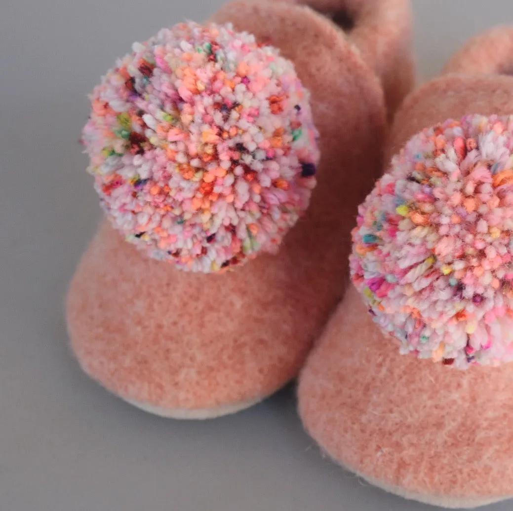 wool pompom shoes - peachy pink