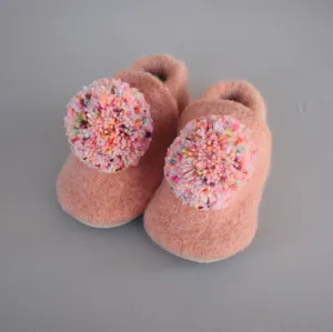 wool pompom shoes - peachy pink