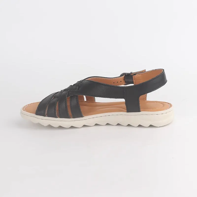 Woven Leather Sandals Open-toe Women Flat Shoes in Beige/Black/Nude/Golden