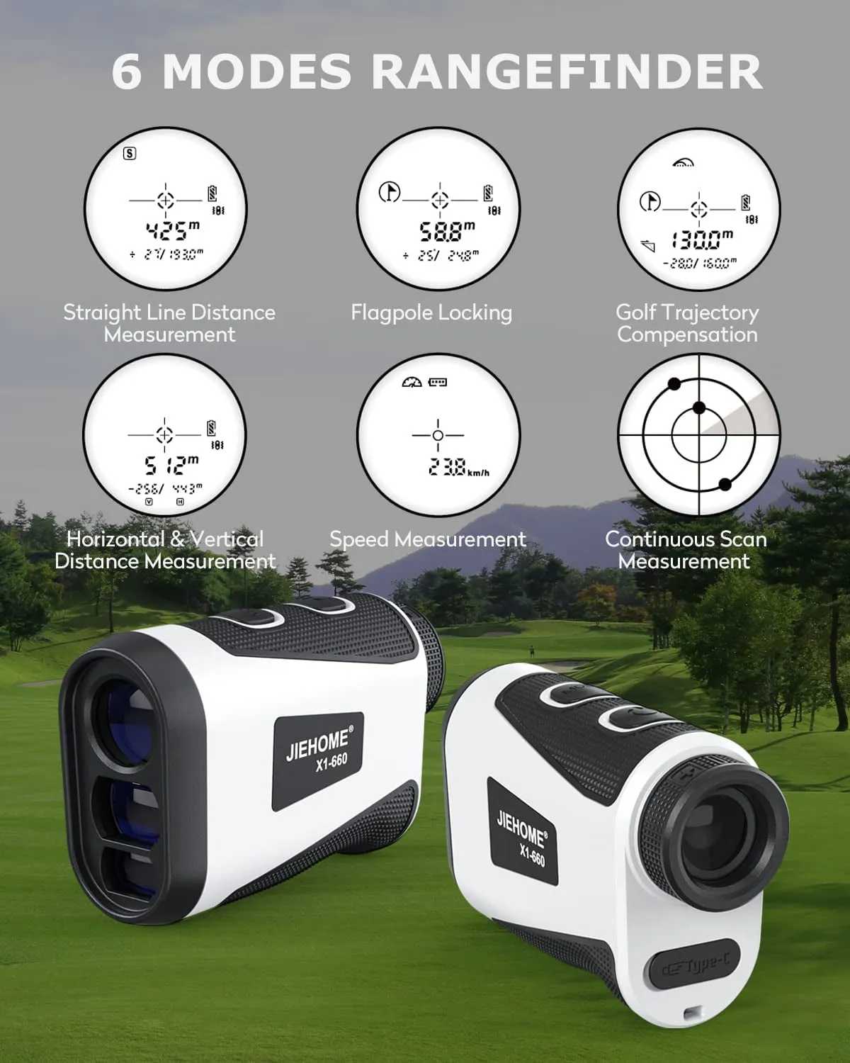 X1 Golf Rangefinder with Slope, Flagpole Lock and Vibration, 660/1100YDS Laser Rangefinder for Golfing & Hunting, Rechargeable Laser Range Finder Distance Measuring with High-Precision