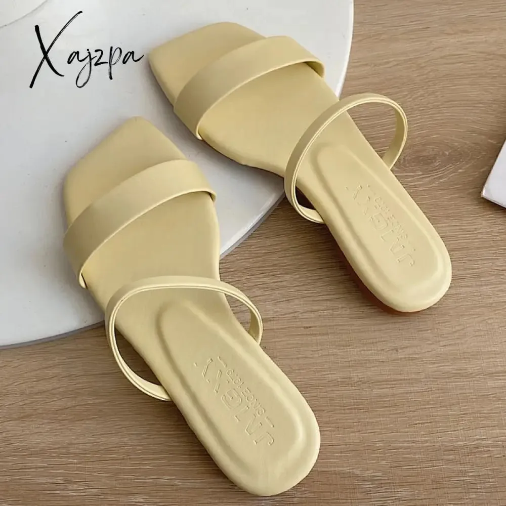 Xajzpa - Fashion Leisure Simple Women Slippers Summer New Outdoor Beach Solid Color Flat Sandals Non-slip Slides Woman Shoes