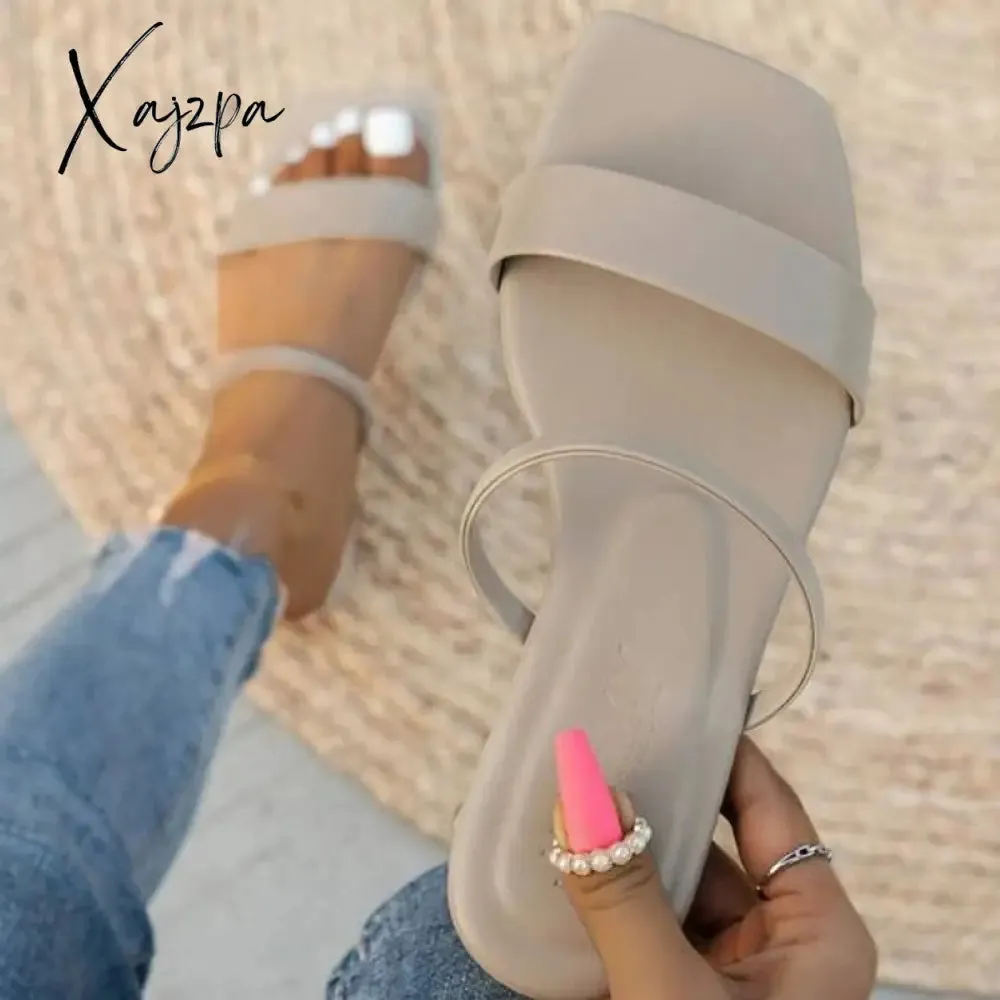 Xajzpa - Fashion Leisure Simple Women Slippers Summer New Outdoor Beach Solid Color Flat Sandals Non-slip Slides Woman Shoes