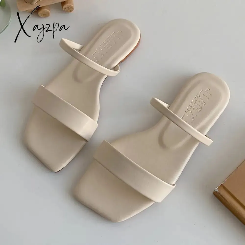 Xajzpa - Fashion Leisure Simple Women Slippers Summer New Outdoor Beach Solid Color Flat Sandals Non-slip Slides Woman Shoes