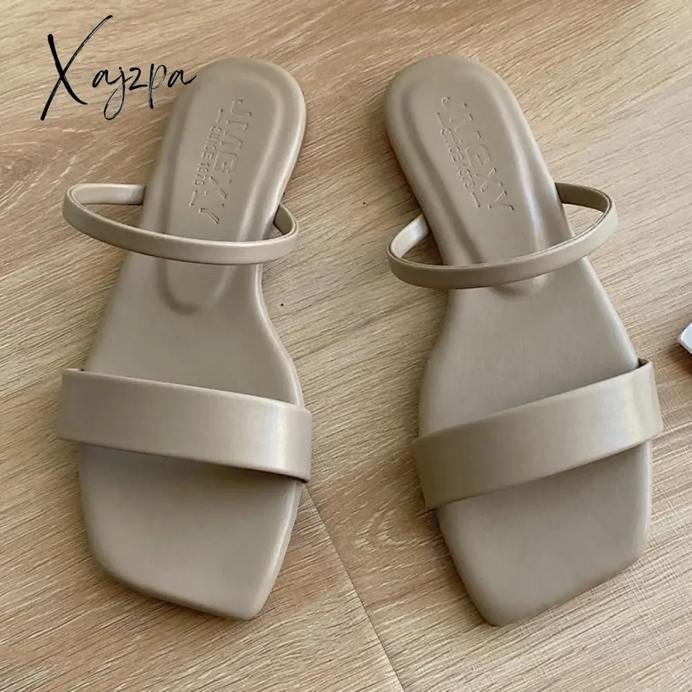 Xajzpa - Fashion Leisure Simple Women Slippers Summer New Outdoor Beach Solid Color Flat Sandals Non-slip Slides Woman Shoes