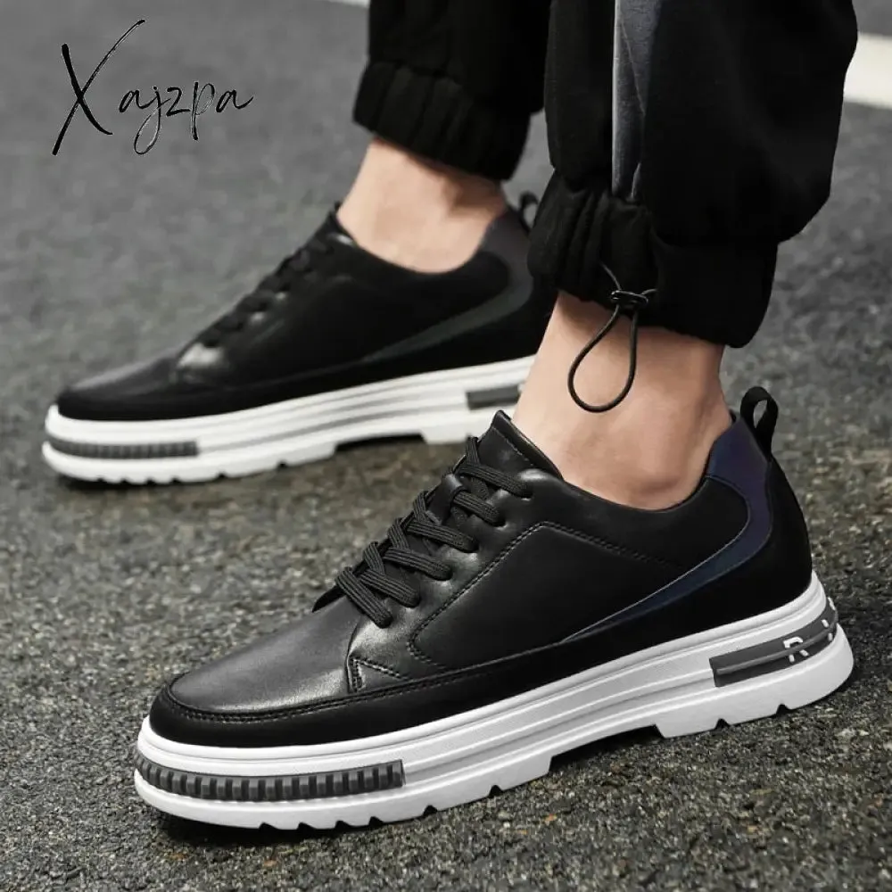 Xajzpa - Men Shoes Fashion Genuine Leather Loafers Breathable lace up comfortable Casual Shoes Outdoor Men Sneakers Increase shoes